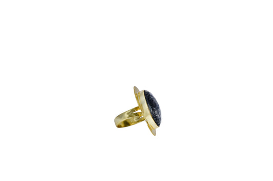 Oval Black Rutile Handmade Brass Ring