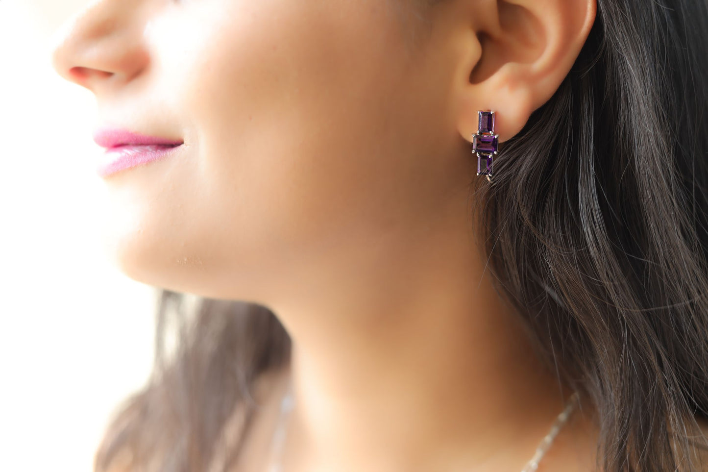Three Stone Amethyst Earring