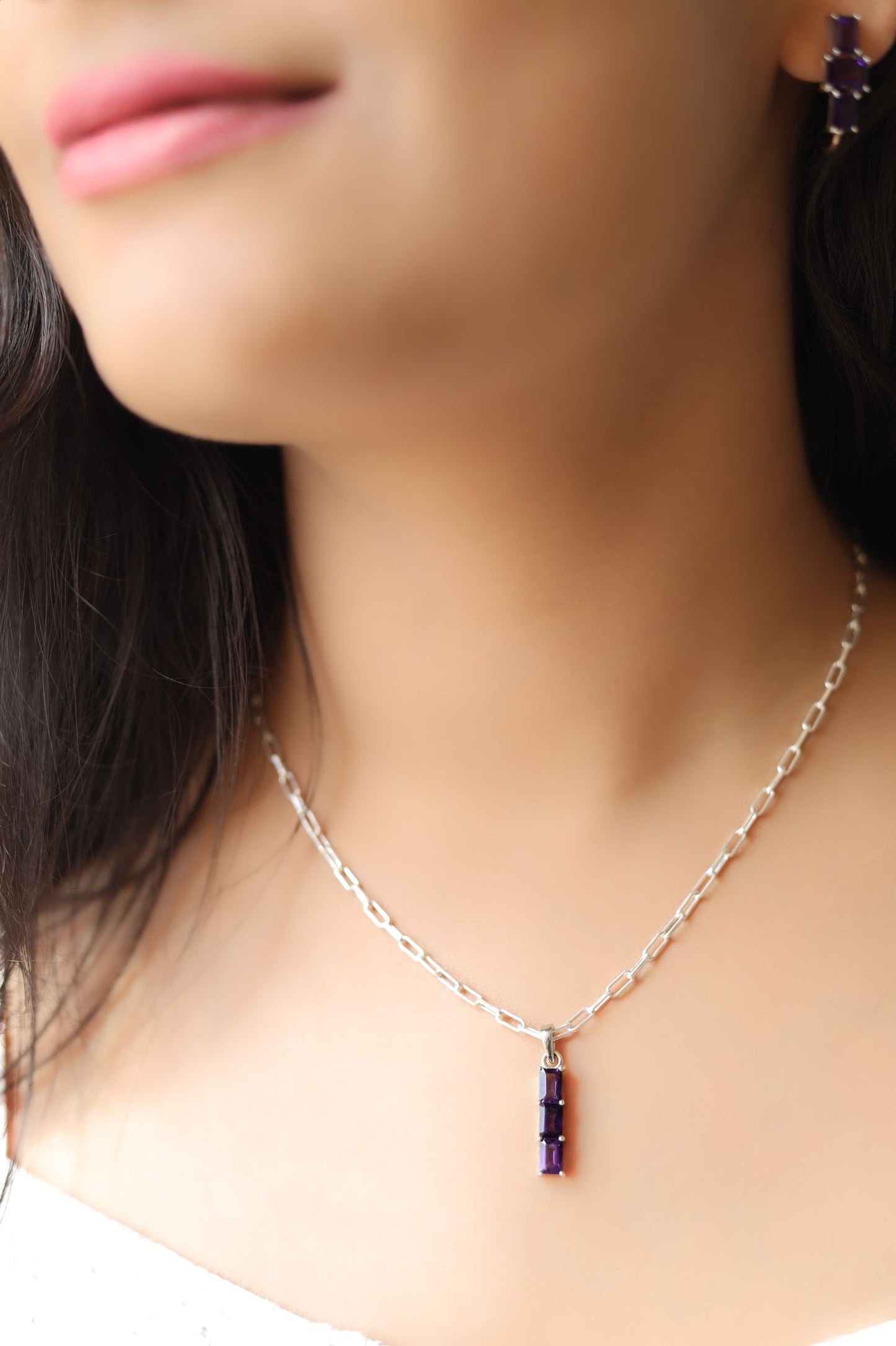 3 AM Amethyst Baguette pendant
