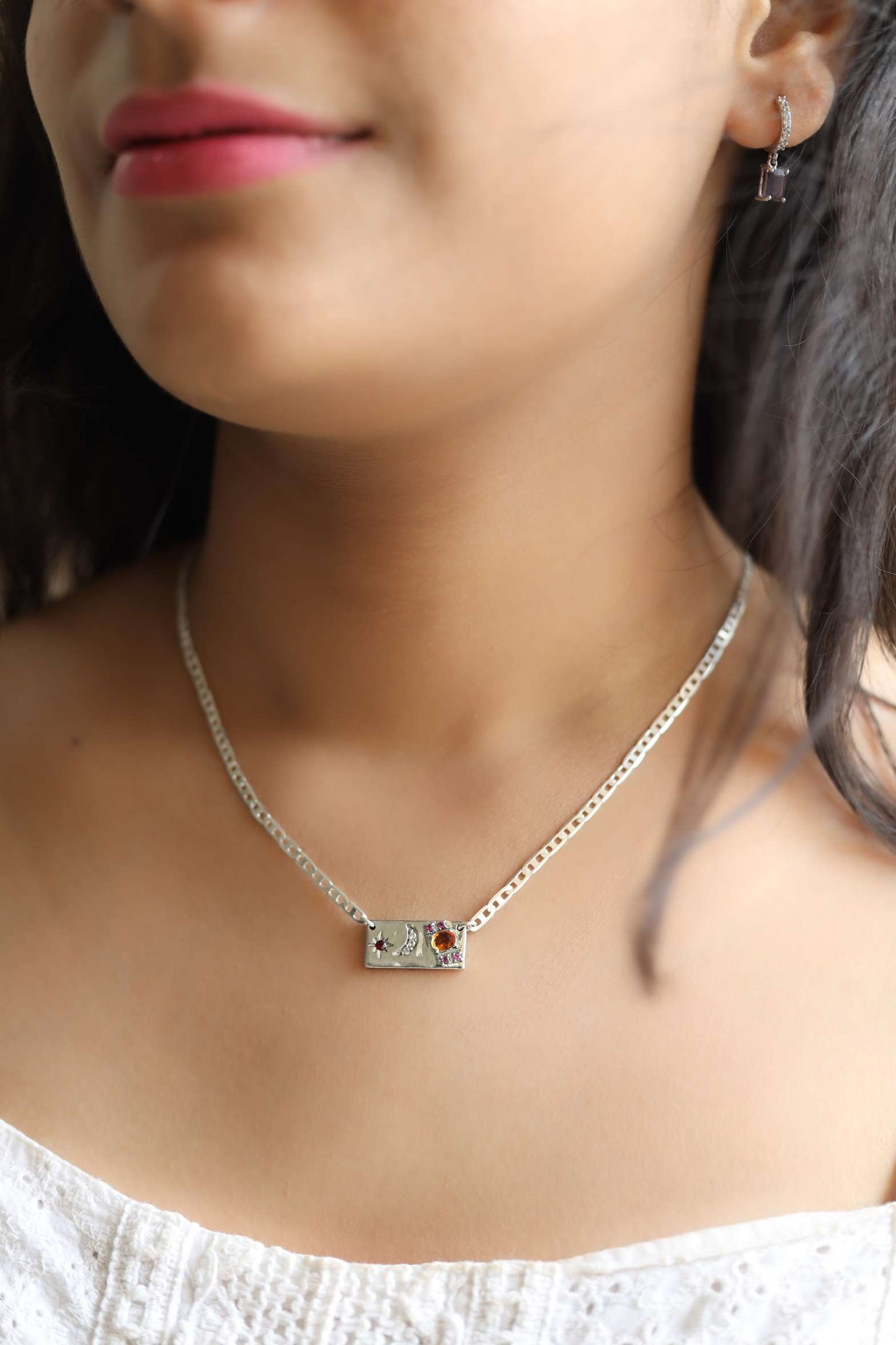 Rectangle Sun & Moon Necklace