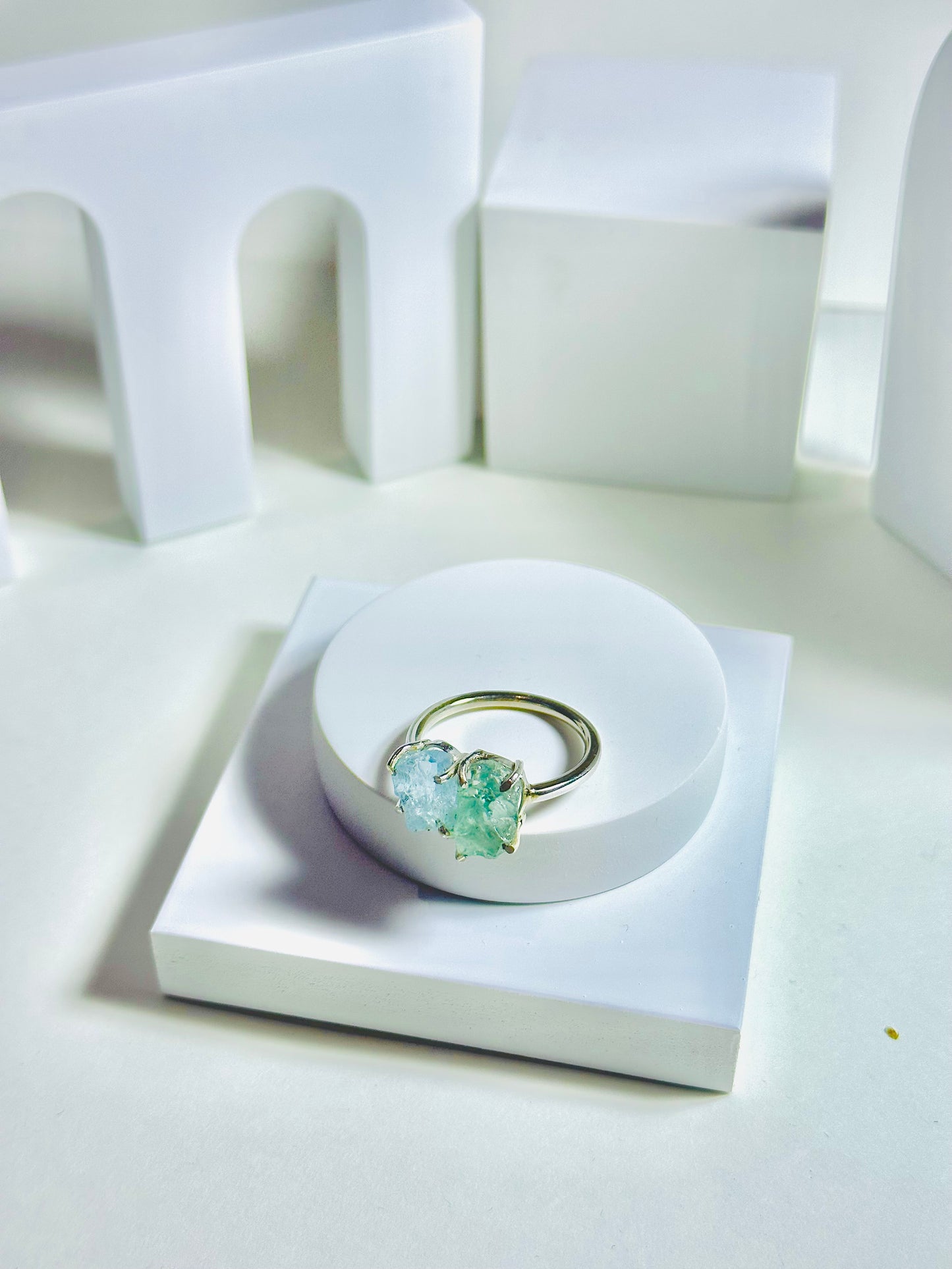 Natural Raw Aquamarine Ring, 14k Solid Gold Ring, March Birthstone, Two Raw Gemstone Ring, Handmade Jewelry, Women Gift, Gift For Her