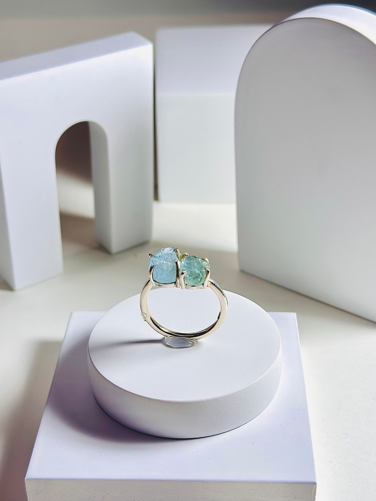 Natural Raw Aquamarine Ring, 14k Solid Gold Ring, March Birthstone, Two Raw Gemstone Ring, Handmade Jewelry, Women Gift, Gift For Her